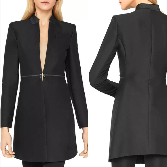 BCBGMAXAZRIA Arelia Silk Blend Zip Waist A-Line Essential Jacket Black M - Picture 1 of 7